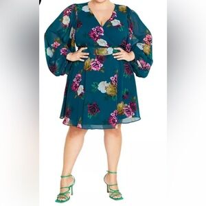 CITY CHIC Khloe Print Dress – Size L (20) | Faux Wrap Floral Mini